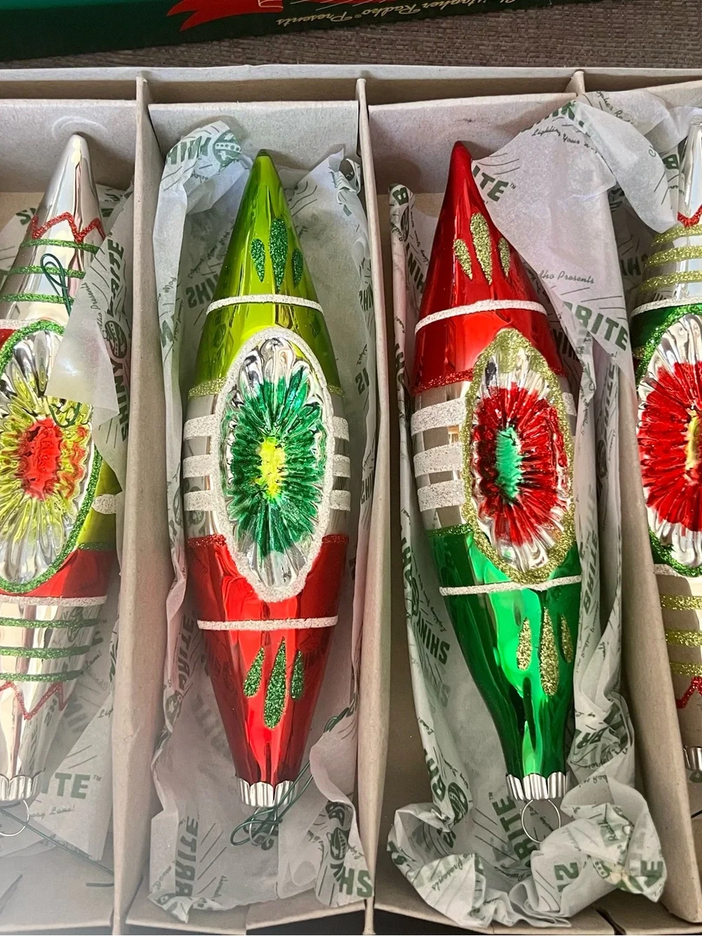 Christopher Radko Red and Green Vintage design ornaments. Lot of 4 boxes